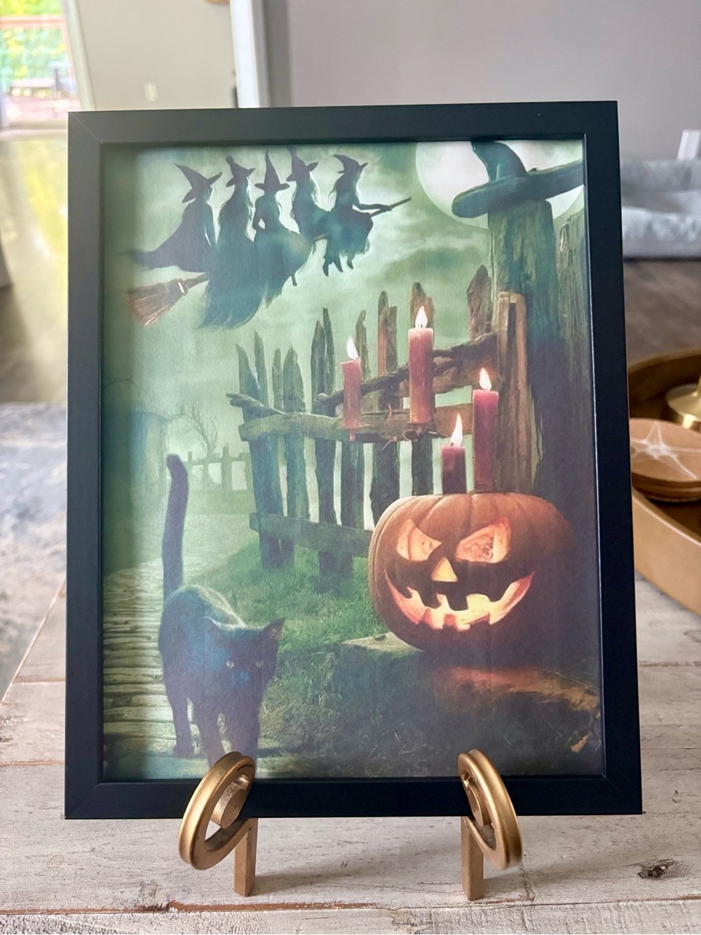 Halloween Witch & Pumpkin Framed 8x10 Art